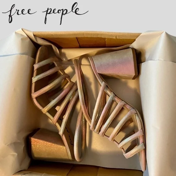 FREE PEOPLE Colette Cinched Ankle Block-Heel Strappy LEATHER Sandal/9.5M NWT - Picture 15 of 16